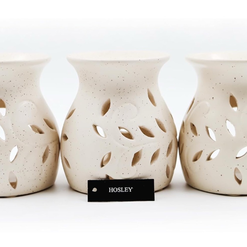 Cream Ceramic tea candle wax melt or oil  Set of 3z leaf design.
